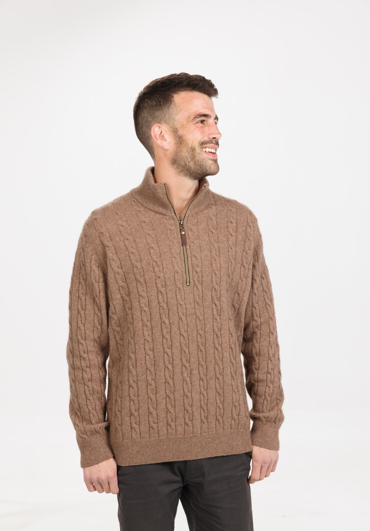 Merino Possum Lightweight Cable  Half Zip Sweater image 1